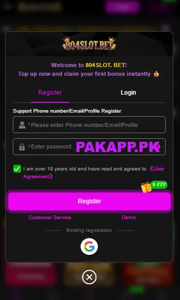 804SLOT Game register img