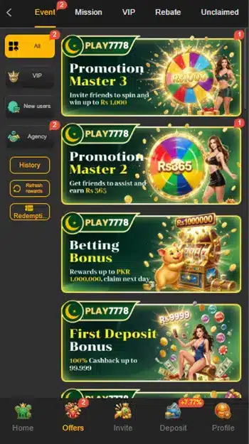 Play7778 Game Offers