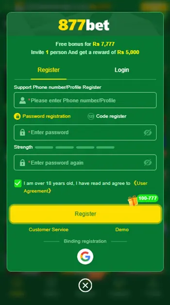 877Bet Game Register