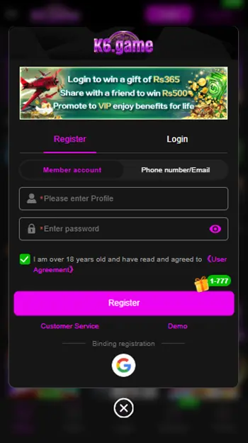 K6 Game Register
